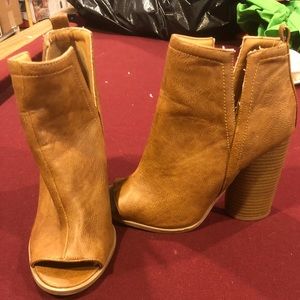 Camel peep toe booties